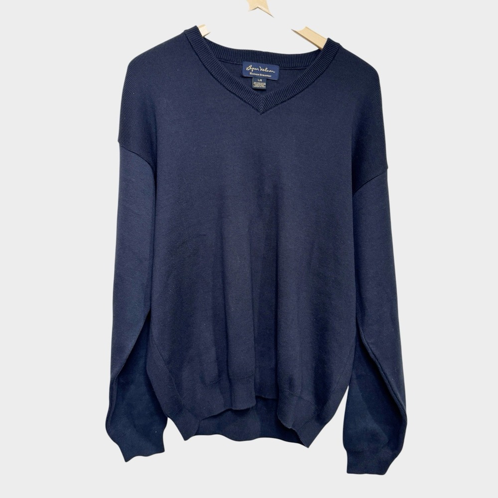Byron Nelson Eleven Straight Men Large Navy Blue Pima Cotton V Neck Sweater